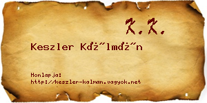 Keszler Kálmán névjegykártya